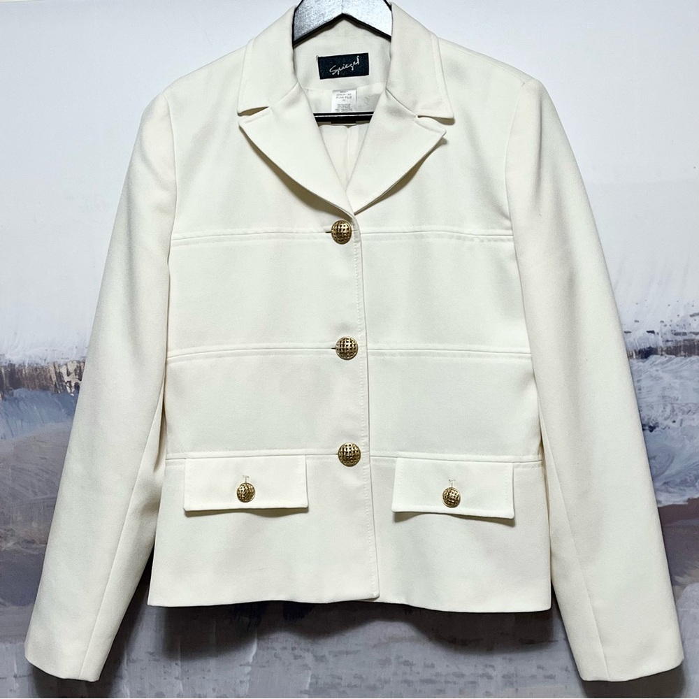 Vtg SPIEGEL Blazer Y2K Women's Size 10 Ivory‎ Suit Jacket Career Button Up Lined